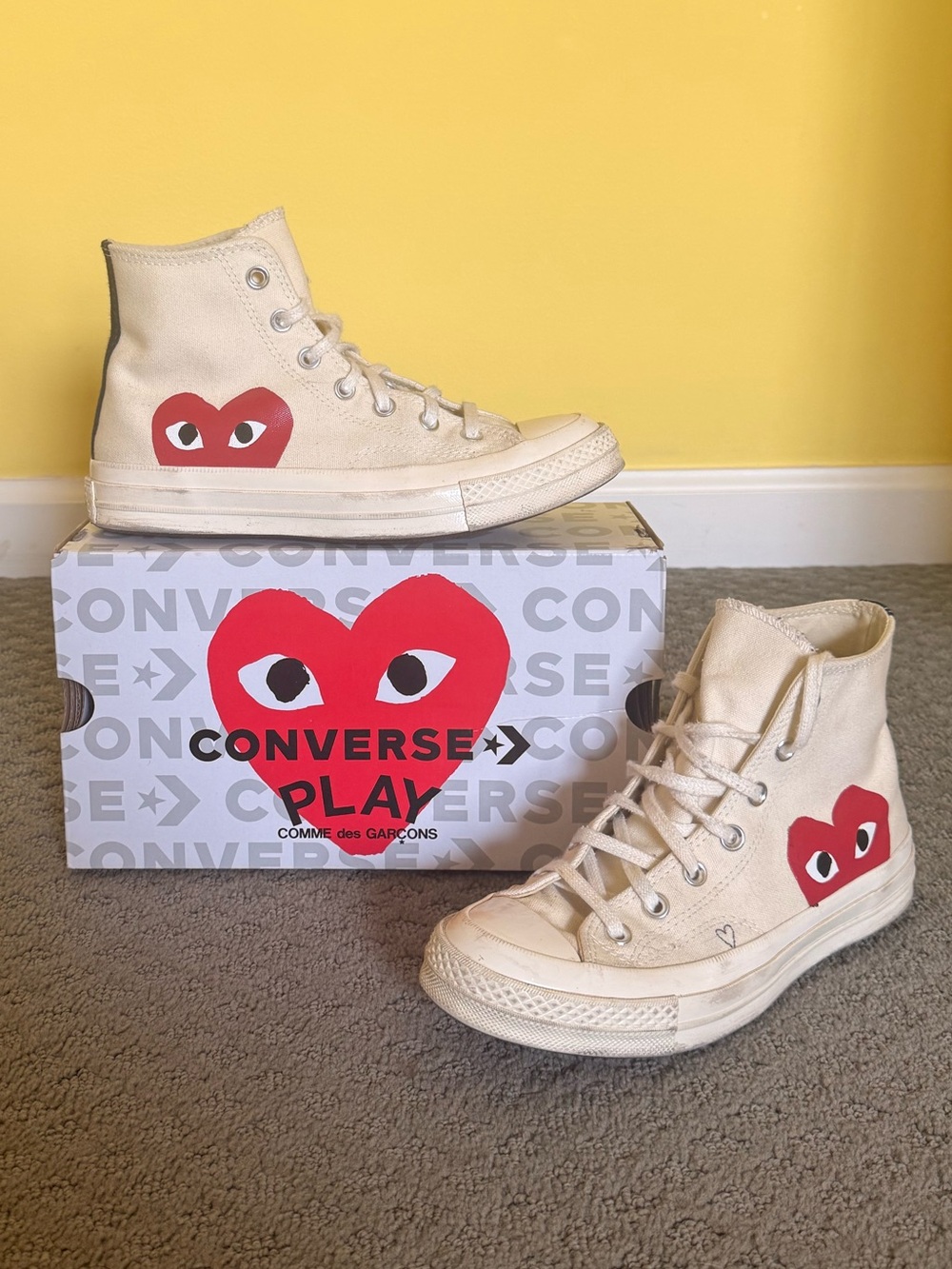 Converse PLAY x Comme des Garçons High-Top Sneakers - Cream with Red Heart